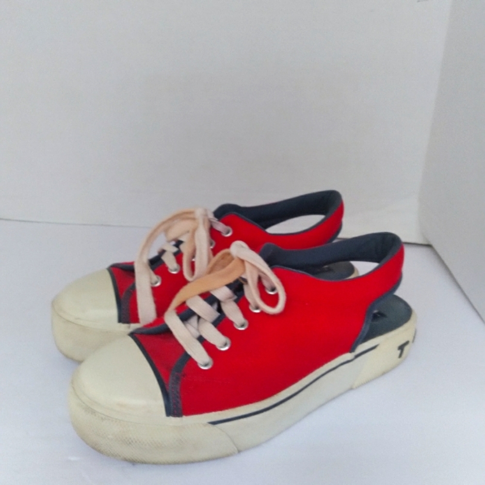 Vintage Tommy Hilfiger Women's Sneakers Open Backstrap‎ Platform Shoe Sz 7.5 Red